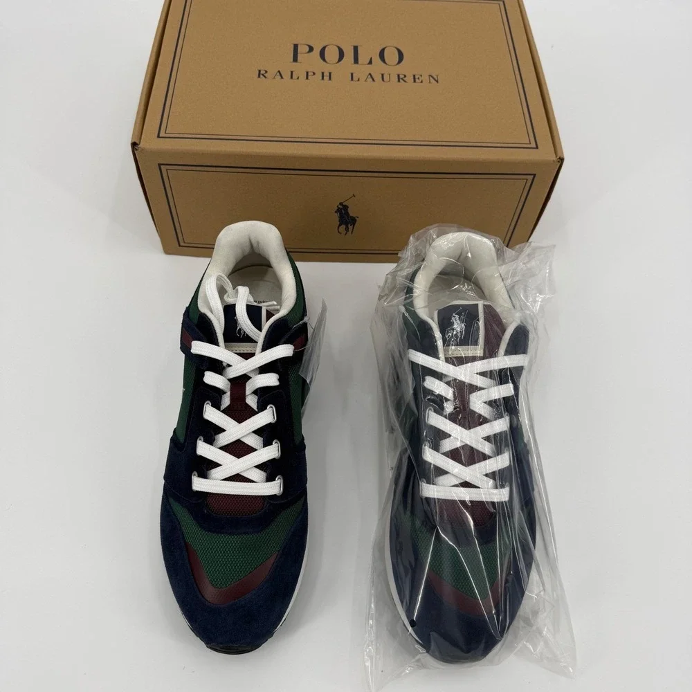 POLO RALPH LAUREN NEW 10.5 Train‎ 89 Sneakers Navy Green Suede Mesh Colorblock
